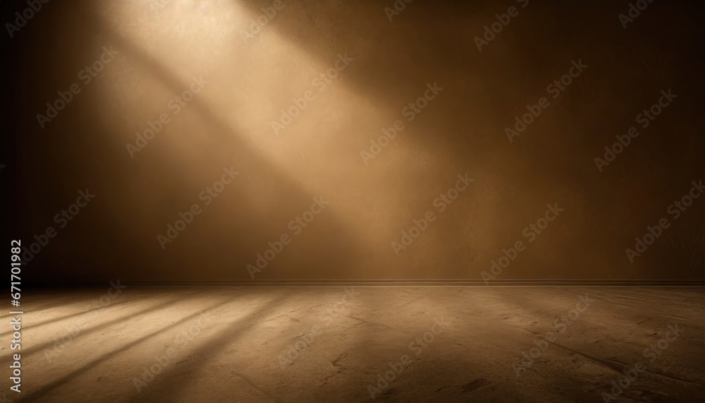 Blurred background. Abstract beige studio background for product presentation. Empty room with shadows of window and flowers and leaves . 3d room with copy space. Summer concert. - obrazy, fototapety, plakaty 