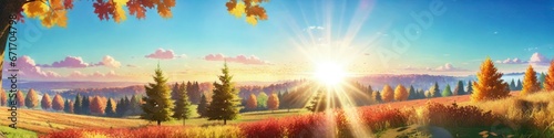 Banner panorama of bright autumn nature, background for your design