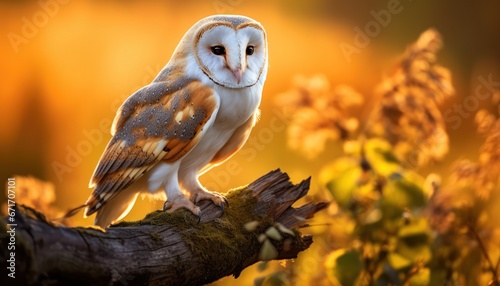 Photo of Barn Owl Perched on Branch in Serene Field