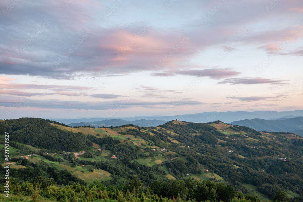 View of the mountains and hills of western Serbia