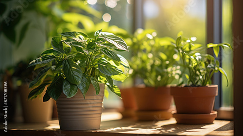 Fototapeta Naklejka Na Ścianę i Meble -  Indoor flowers on the windowsill.