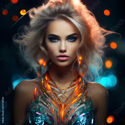 Blonde Female with fire dress