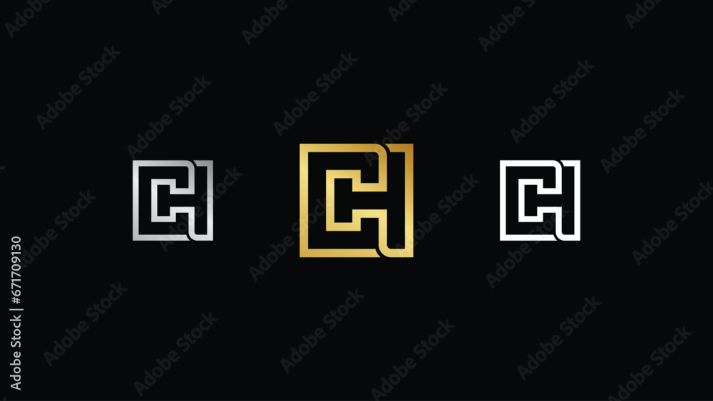 C and H monogram gold silver logo. Vector typography brand identity. Isolated on black background. C and H monogram gold silver logo. Vector typography brand identity. Isolated on black background.