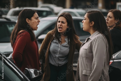 Three women arguing in the parking lot
