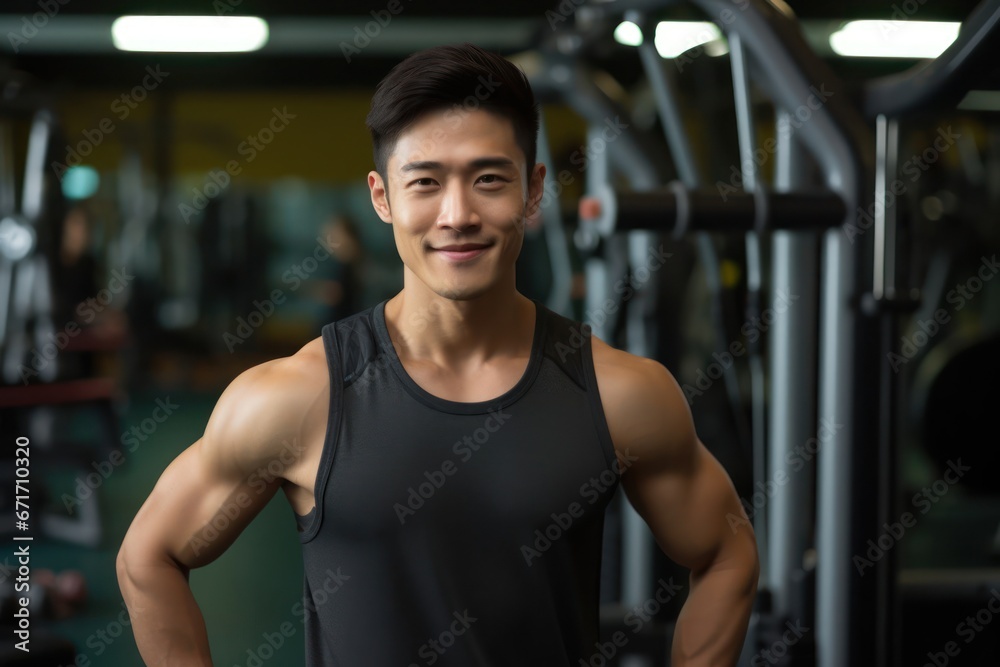 Asian Male Fitness Trainer Attractive Background Generative AI