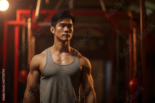 Asian Man Fitness Trainer Job Lifestyle Environment Generative AI