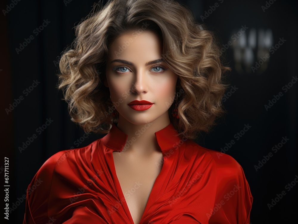 a model in red is sitting in a chair a model in red is sitting in a chair