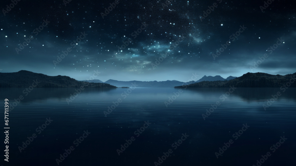 The stars are like pinpricks of light in the night sky, their glow reflecting off the water