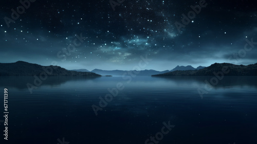 The stars are like pinpricks of light in the night sky, their glow reflecting off the water