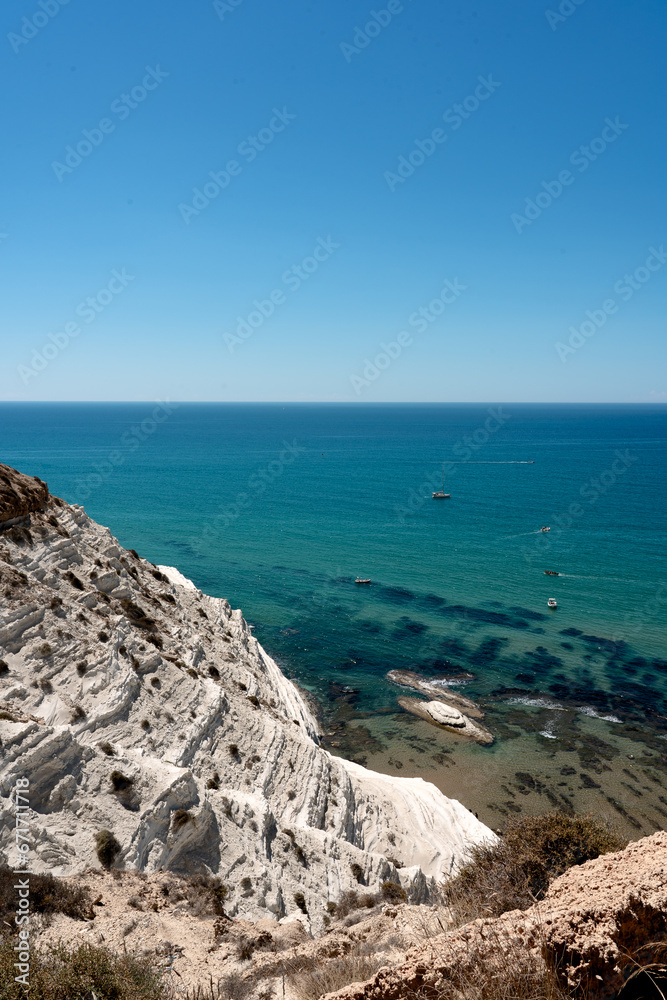 Scala dei turchi in Agrigento, Sicily stair of the turks, with beatiful golden beach and blue sea.