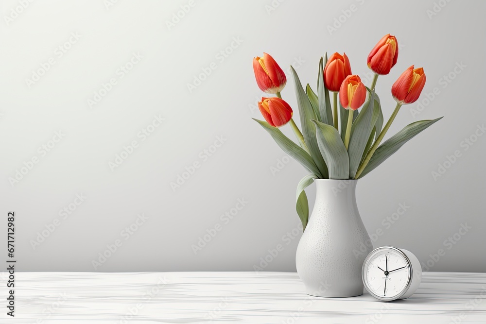 tulips in a vase with blank space for product mockup and text presentation