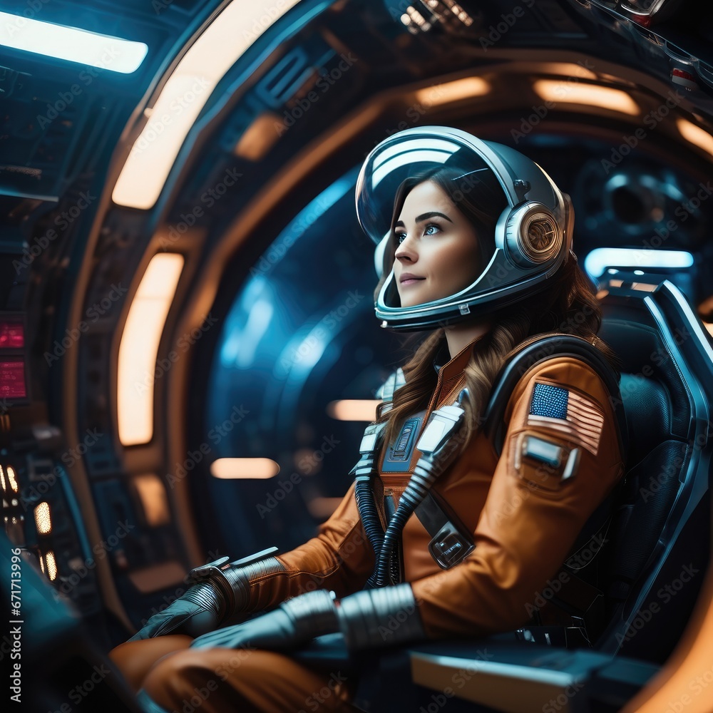 The girl is the pilot of the spaceship of the future. A girl with blue hair and blue eyes. The girl is the pilot of the spaceship of the future. A girl with blue hair and blue eyes.