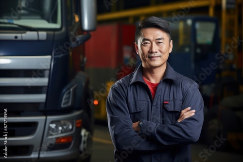 Asian Male Industrial Truck Operator Occupation Professional Environment Generative AI