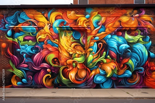 Artistic graffiti mural on an urban brick wall. Street art  vibrant graffiti  urban expression  wall masterpiece.