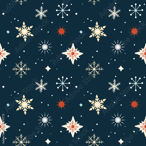 Winter seamless pattern with snowflakes. Christmas vector pattern. Winter card design.