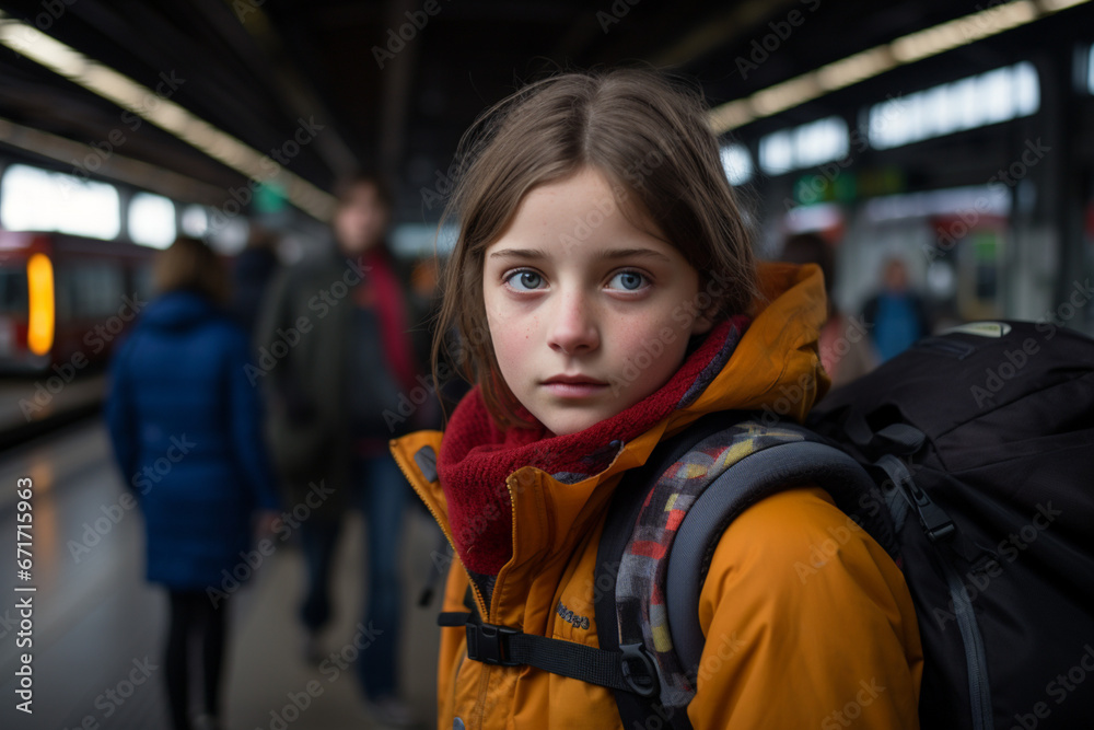 a teenage girl who ran away from home is anxiously waiting for a train at the railway station, a teenage girl who ran away from home is anxiously waiting for a train at the railway station,