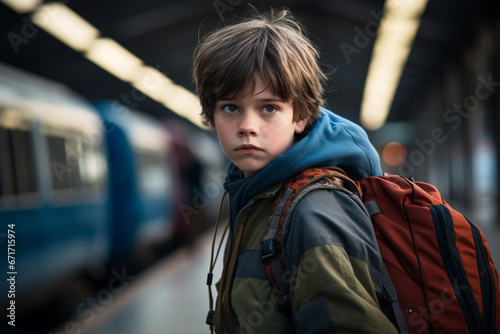 a teenage boy ran away from home and now stands confused at the train station,
