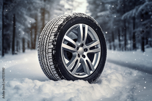 Winter-ready wheels with snow tires for challenging weather conditions.