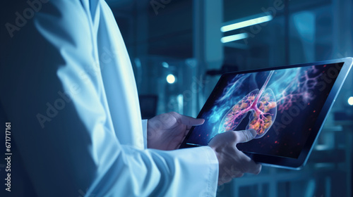 Doctor using digital tablet modern technology in medical,Doctor using digital medical futuristic interface. healthcare and wellness.AI learning and development