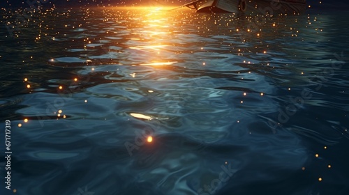 Glare on the water through the star filter.Generative AI