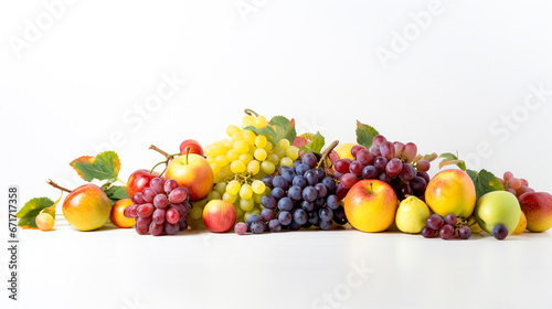 Mixed fruit on white background  space to enter text to write a message. For art texture  presentation design or web design and web background. Generative AI.