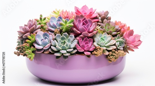 Colorful succulents in ceramic bowl isolated on white background © muhammad