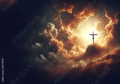cross holly heaven crusifix jesus clouds apocalypse - ai generated photo