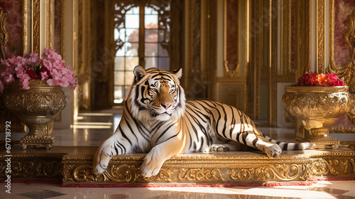 tigre poderoso em templo luxuoso 