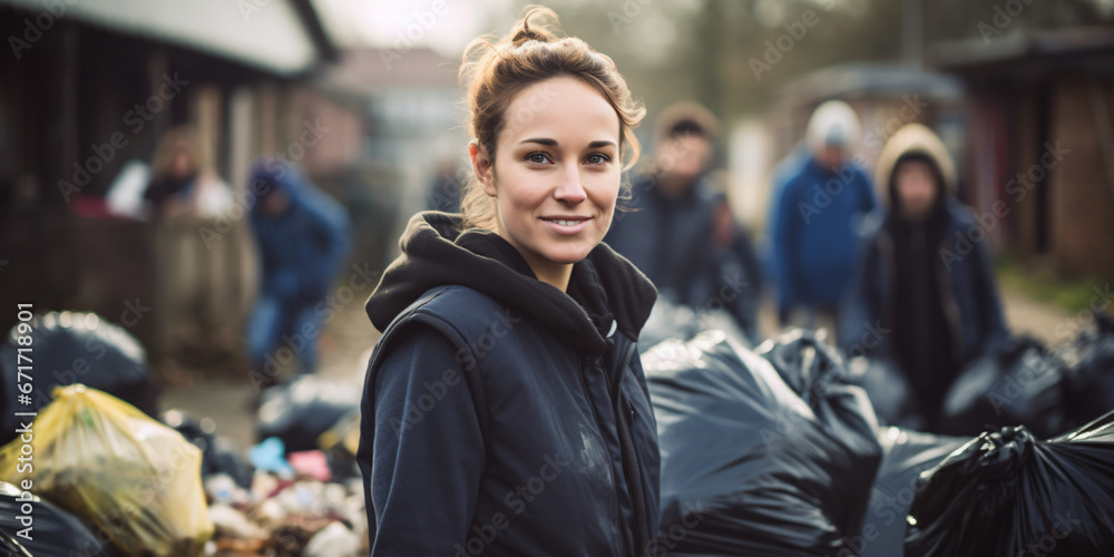 portrait of a woman during a waste collection, environment, recycling, volunteer