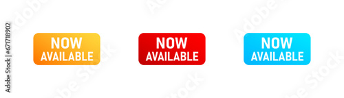 Available now flat colored icon set. Shopping square button symbol, vector illustration on white background