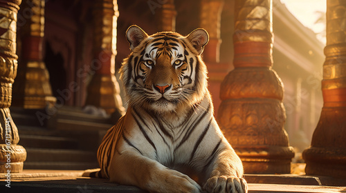 Poderoso tigre em templo luxuoso 