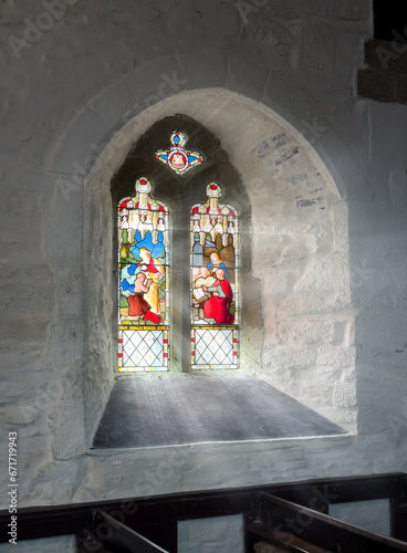 Stained Glass Window inside st Materiana's Church in Tintagel photo