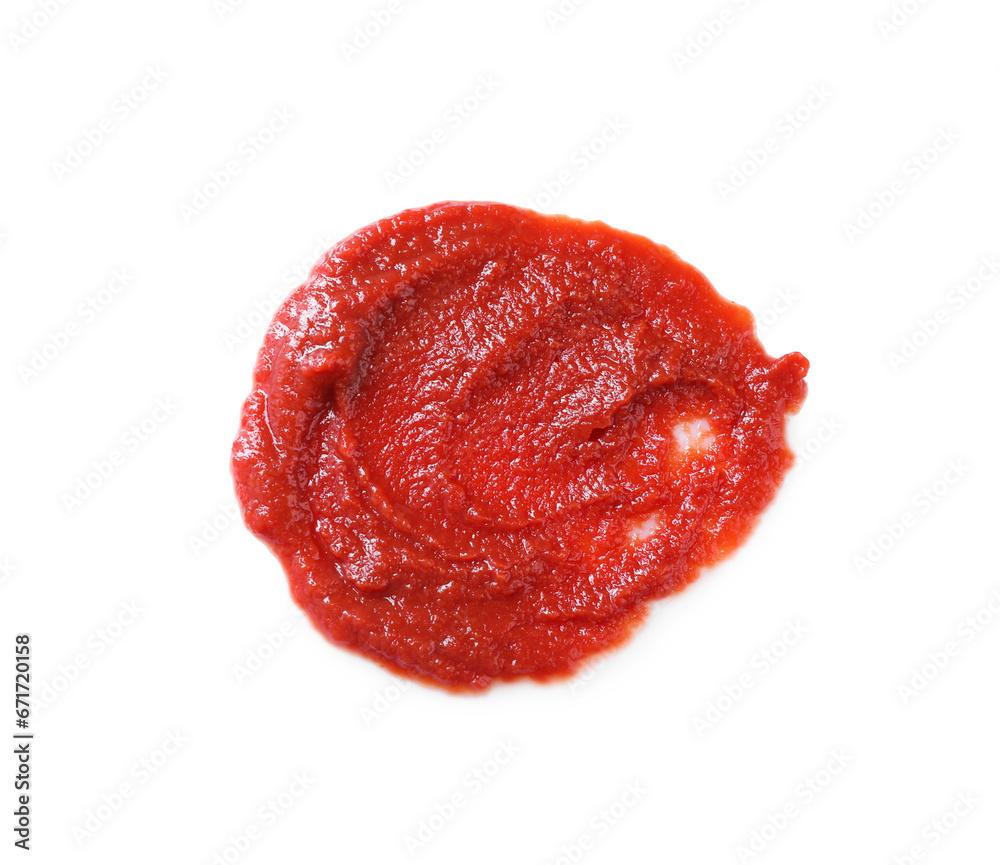 Tasty tomato paste isolated on white, top view Tasty tomato paste isolated on white, top view