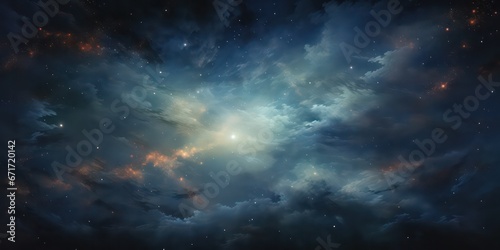An abstract depiction of the night sky in space  adorned with clouds and stars  creating a mesmerizing.