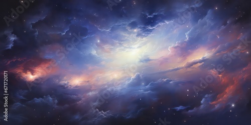 An abstract depiction of the night sky in space  adorned with clouds and stars  creating a mesmerizing.