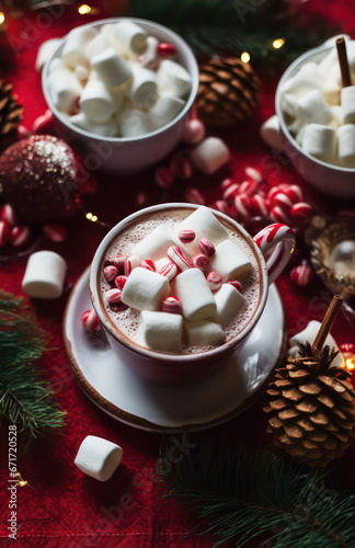 Cup of hot New Year s cocoa with marshmallows by Generative AI