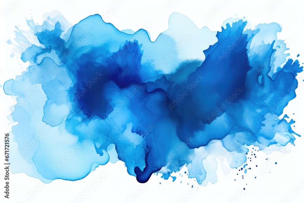 A Vivid Blue Ink Smudge Creating a Striking Contrast on a Clean White Background