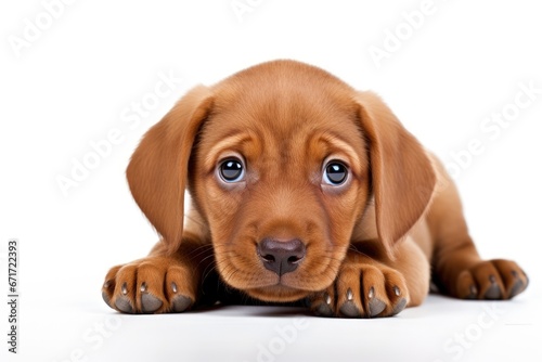 A Cute Brown Puppy Resting on a Clean  Crisp White Surface