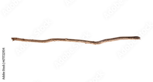 One old wooden stick isolated on white photo