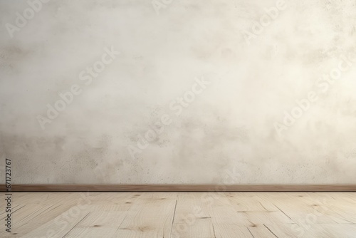 An empty room with a wooden floor and a white wall. Suitable for interior design concepts or real estate advertisements