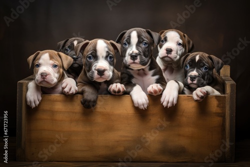 A Playful Pack of Puppies in a Rustic Wooden Crate