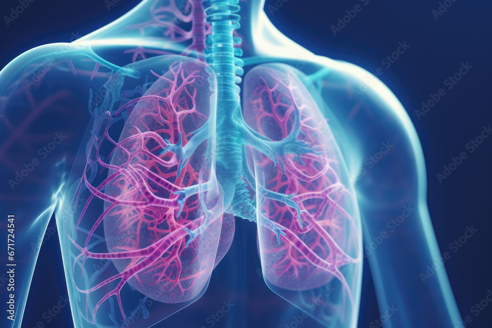 Holographic concept of lung cancer display, lung disease, treatment of lung cancer - obrazy, fototapety, plakaty 