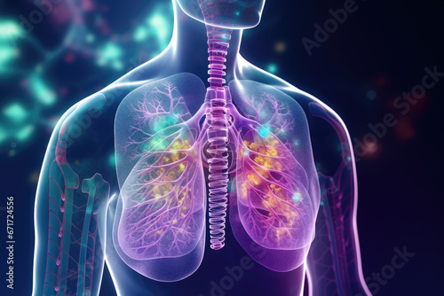 Holographic concept of lung cancer display, lung disease, treatment of lung cancer photo