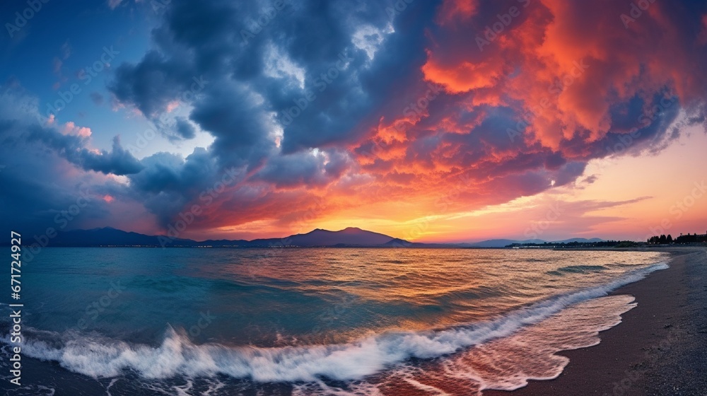 Evening sky with dramatic clouds over the sea. Dramatic sunset over the sea. Evening sky with dramatic clouds over the sea. Dramatic sunset over the sea.