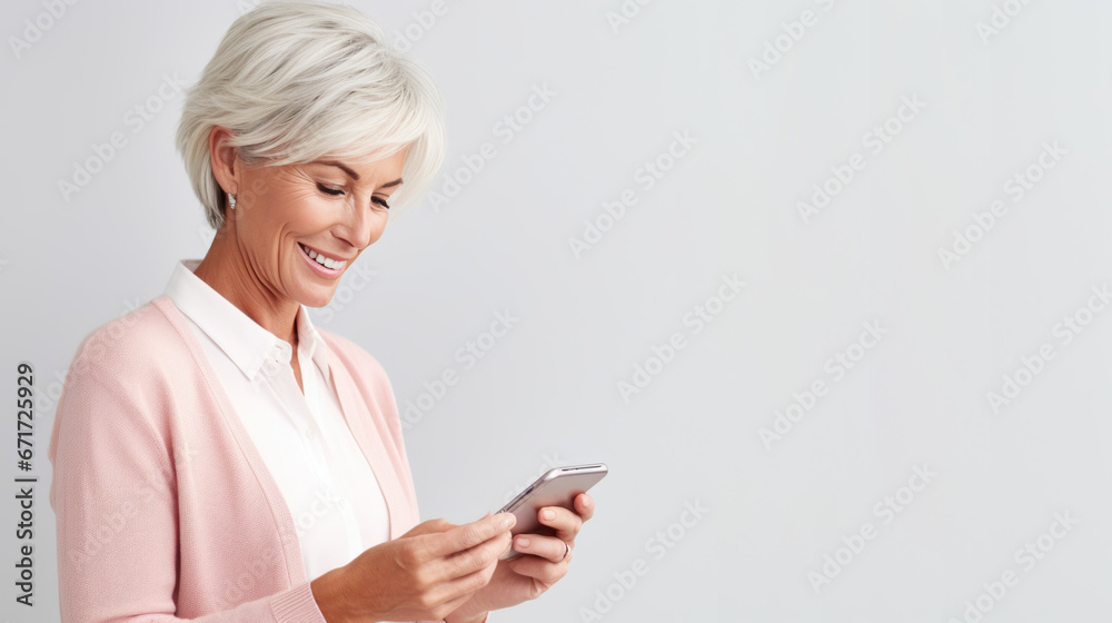 portrait studio d'une personne en train d'utiliser une application sur son téléphone portable pour faire un achat ou communiquer portrait studio d'une personne en train d'utiliser une application sur son téléphone portable pour faire un achat ou communiquer