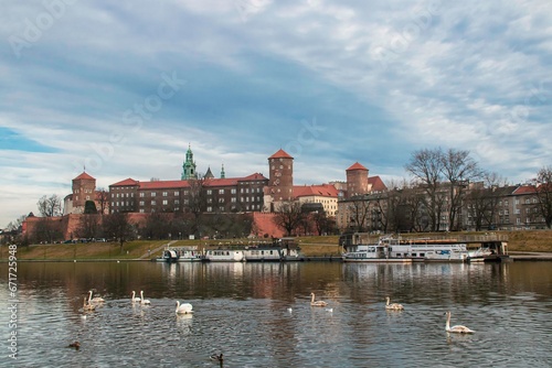 Fototapeta Naklejka Na Ścianę i Meble -  A view of a Wawel Royal castle and Vistula river, Cracow, Poland