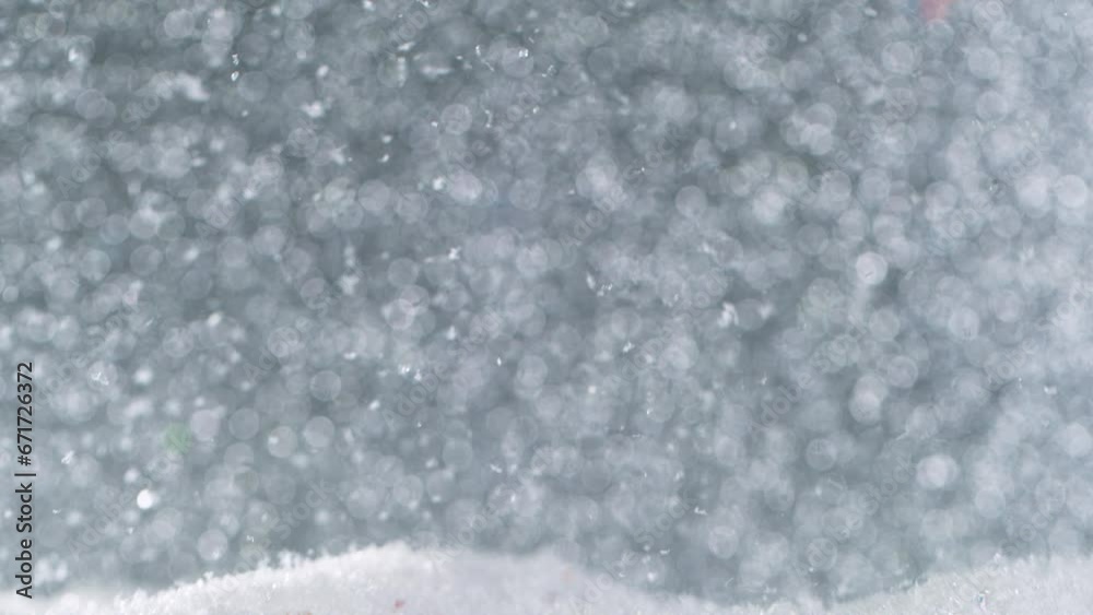 Christmas Still Life with Bokeh Lights and Snowflakes Falling. Super Slow Motion Filmed on High Speed Cinema Camera at 1000 fps. Christmas Still Life with Bokeh Lights and Snowflakes Falling. Super Slow Motion Filmed on High Speed Cinema Camera at 1000 fps.