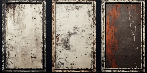 A set of four panels with rusted paint. Perfect for adding a vintage and distressed look to any project or design. © Fotograf