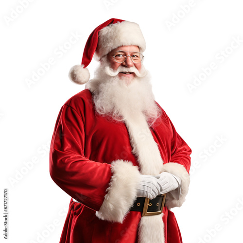 Portrait of a cheerful Santa Claus isolated on transparent white background