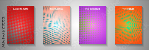 Tech dot perforated halftone front page templates vector kit. Digital notebook faded halftone